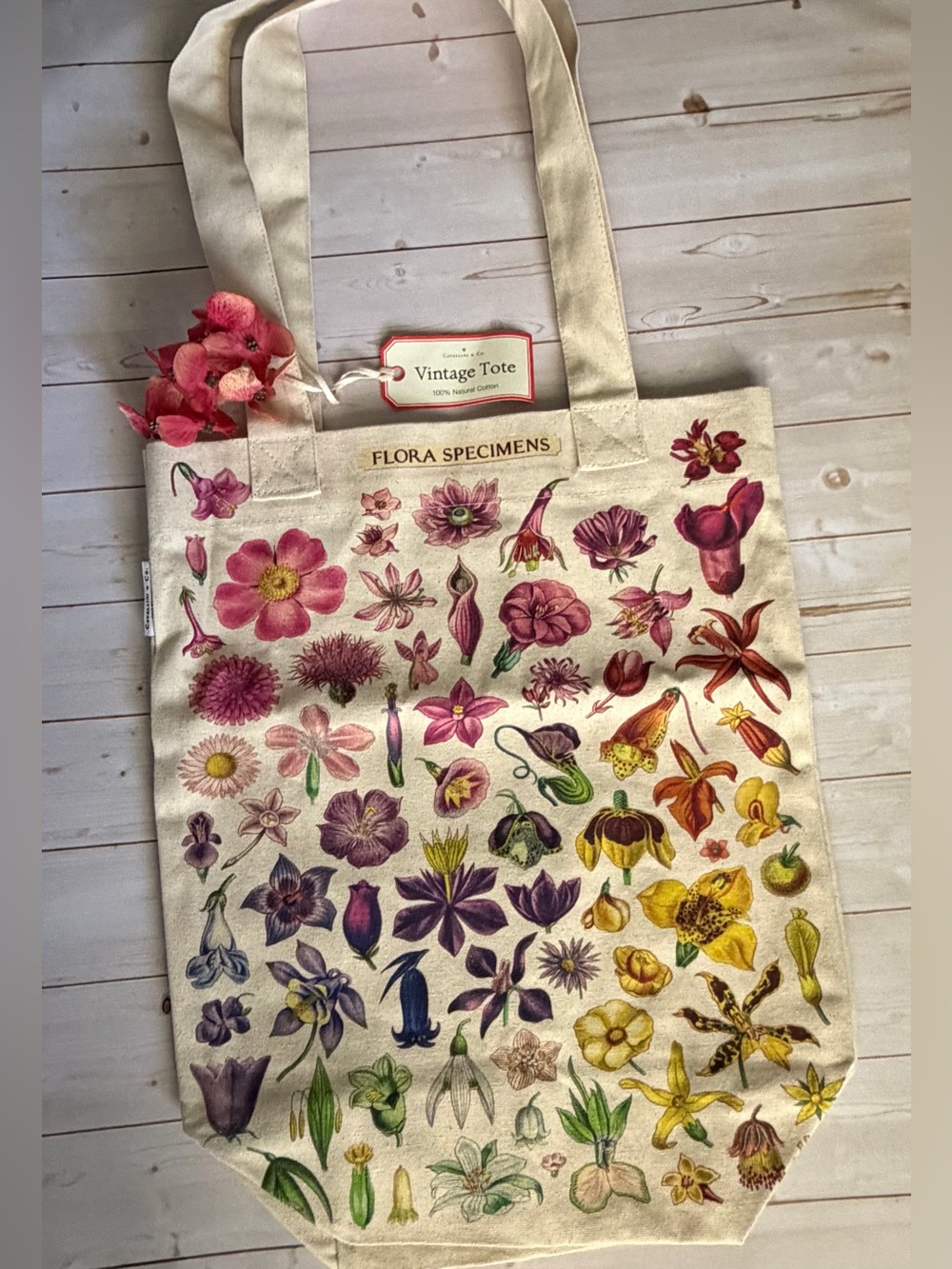 Flora Specimens Vintage Tote Bag - Natural Canvas with Floral Print